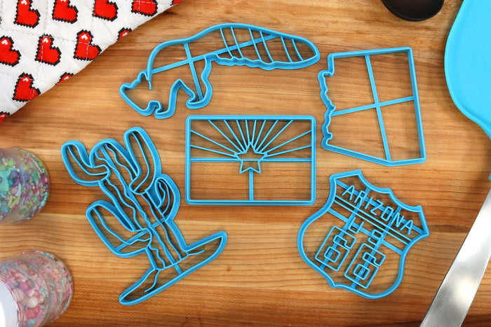 Arizona Cookie Cutters - Arizona Outline, Arizona Flag, Route 66, Desert Cactus, Ring Tailed Cat- AZ Gift Idea