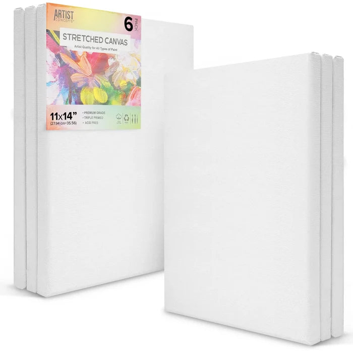 Artist Concepts Pre-Stretched Sturdy Blank Canvas Frames For Painting Crafts, 11x14”, 6 Pack