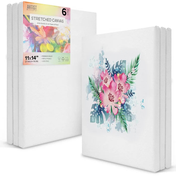 Artist Concepts Pre-Stretched Sturdy Blank Canvas Frames For Painting Crafts, 11x14”, 6 Pack