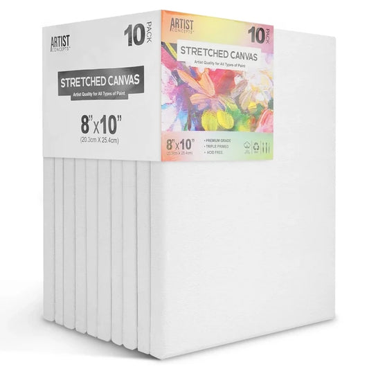 Artist Concepts Pre-Stretched Sturdy Blank Canvas Frames For Painting Crafts, 8x10”, 10 Pack