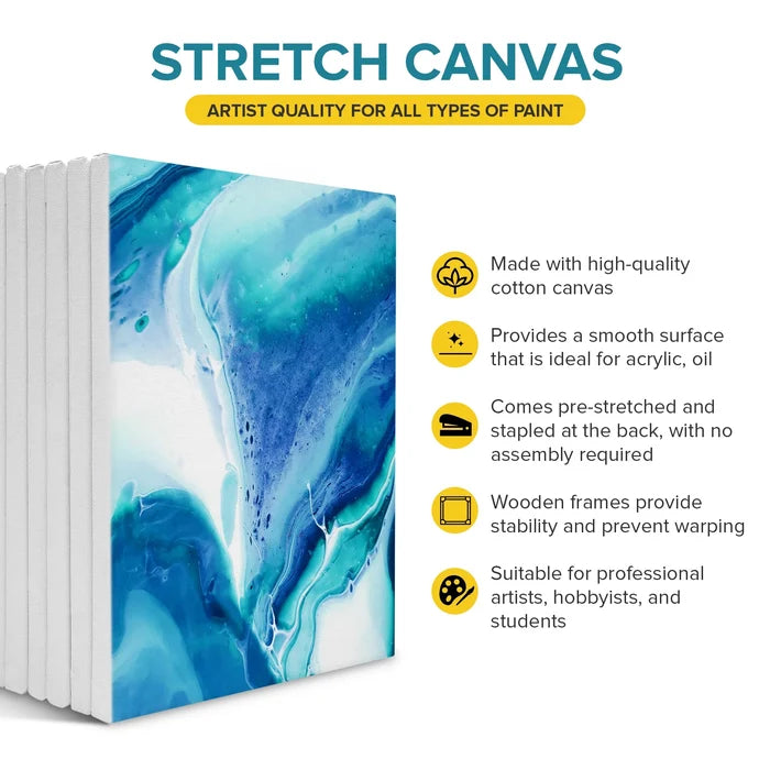 Artist Concepts Pre-Stretched Sturdy Blank Canvas Frames For Painting Crafts, 8x10”, 10 Pack