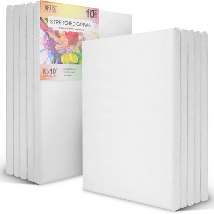 Artist Concepts Pre-Stretched Sturdy Blank Canvas Frames For Painting Crafts, 8x10”, 10 Pack