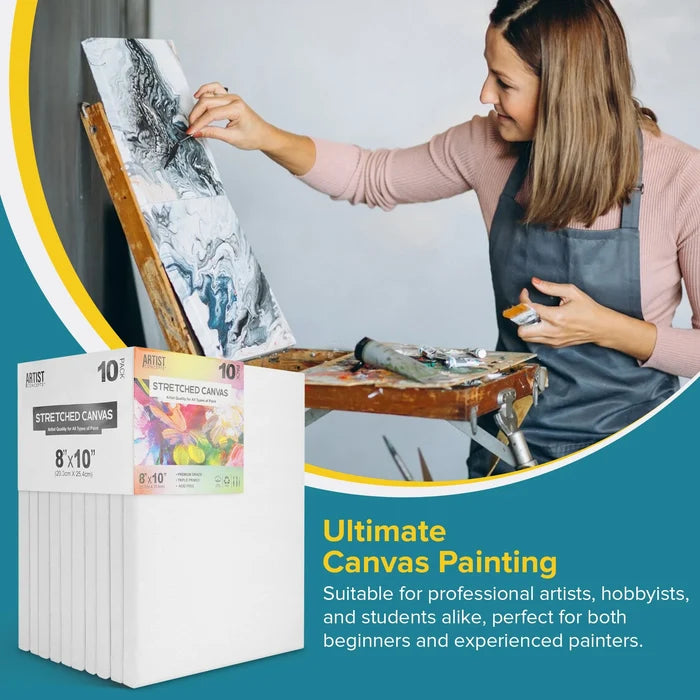 Artist Concepts Pre-Stretched Sturdy Blank Canvas Frames For Painting Crafts, 8x10”, 10 Pack