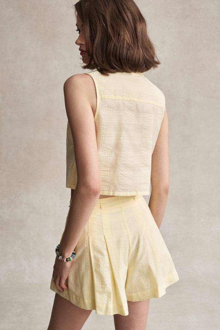 HEVRON Aster Short Tailored Pleated Shorts, studio shot