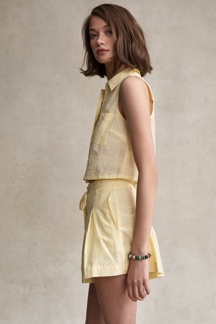 HEVRON Aster Short Tailored Pleated Shorts, studio shot