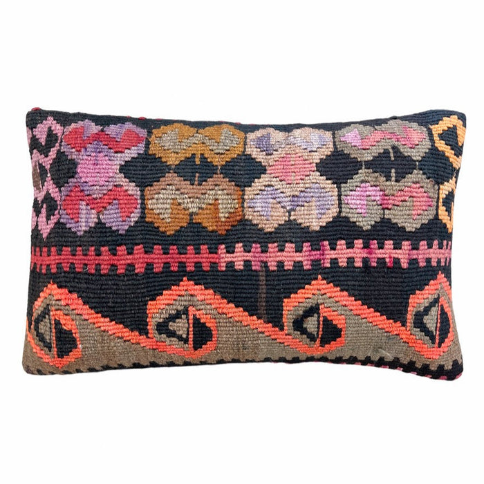 traditional Handmade Turkish kilim pillow cover made with vintage rugs 12x20 bold scandanavian design