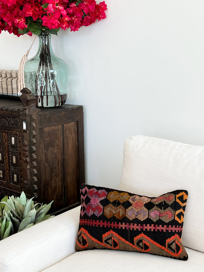 traditional Handmade Turkish kilim pillow cover made with vintage rugs 12x20 bold scandanavian design