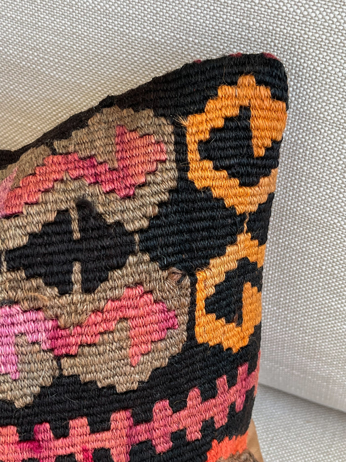 traditional Handmade Turkish kilim pillow cover made with vintage rugs 12x20 bold scandanavian design