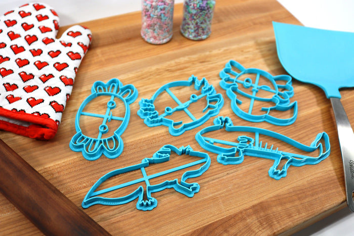 Axolotl Cookie Cutters Set 2 - Axolotl Body, Axolotl Face, Axolotl Happy, Axolotl Hug, Axolotl Outline- Axolotl Gift Idea