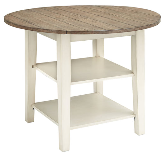 Bardilyn D447-15 Antique WhiteBrown Round DRM Drop Leaf Table