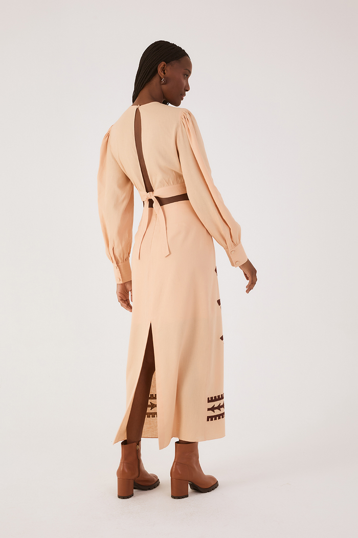 Beige Palm Print Midi Skirt_5