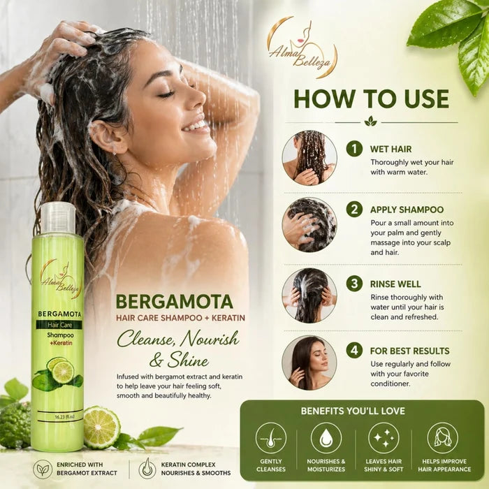 Bergamot & Keratin Hair Care Shampoo - Pack of 6 (16.23 fl oz / 480 ml Each) | Revitalizing & Strengthening Citrus Shampoo