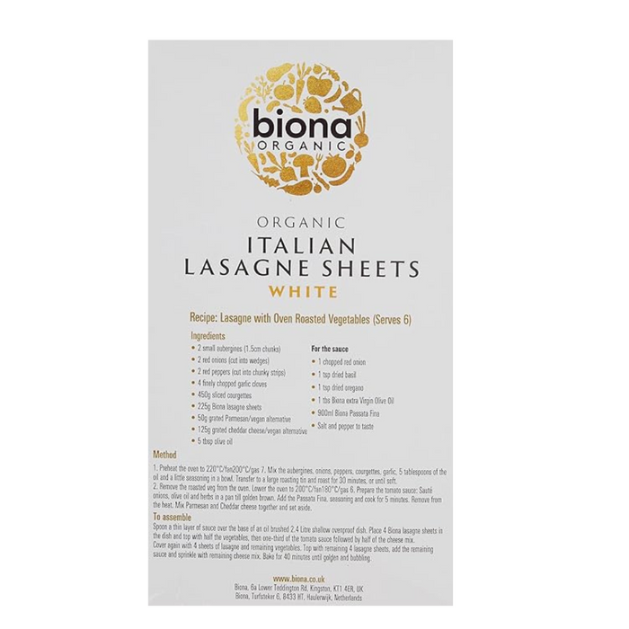 Biona Organic White Lasagne Sheets Pasta 250g