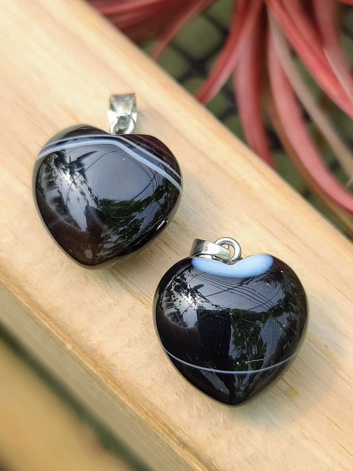 Black And White Agate Heart Pendant