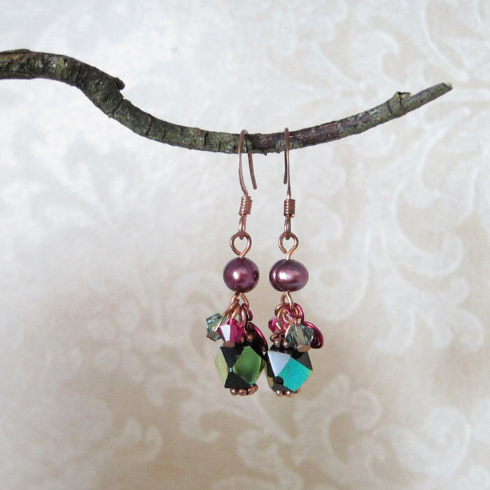 Beaded Earrings with Plum Freshwater Pearls