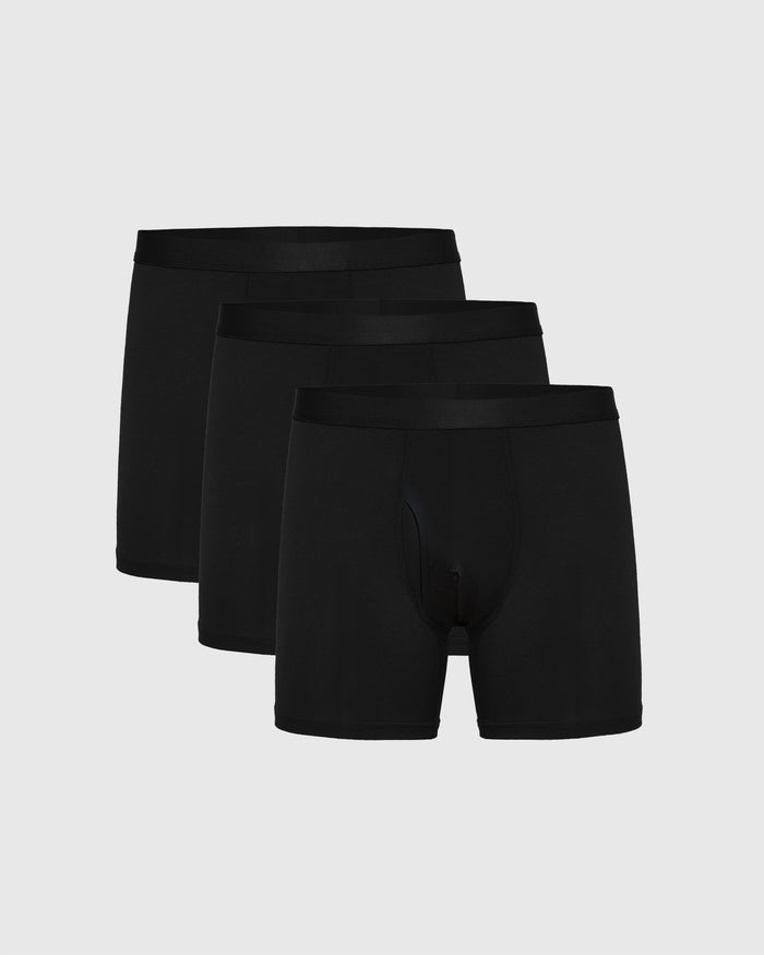 Black Boxer Briefs W/ Fly 3-Pack arranged side by side.