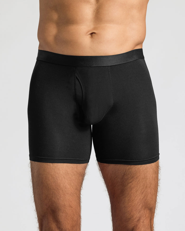 Black Boxer Briefs W/ Fly 6-Pack on man's torso and thighs.