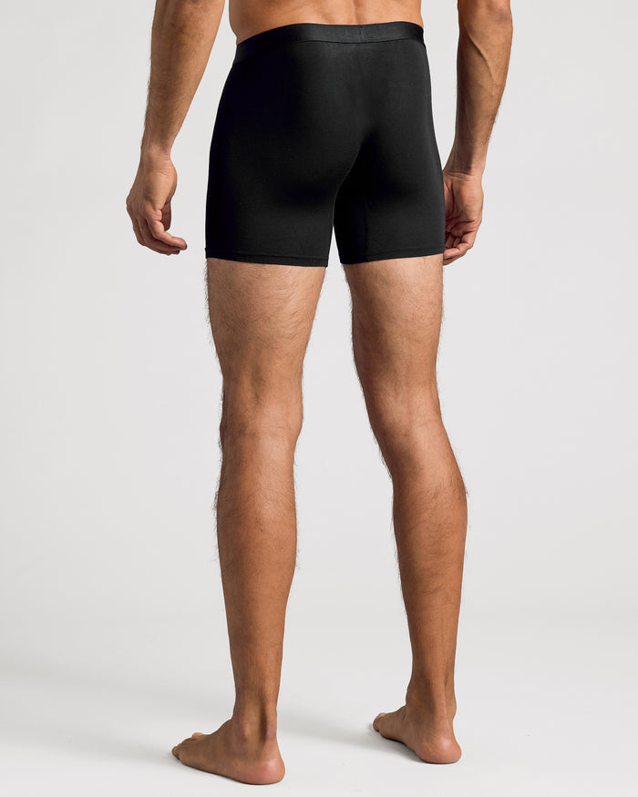 Black Boxer Briefs W/ Fly 6-Pack on model from behind, showcasing fit.
