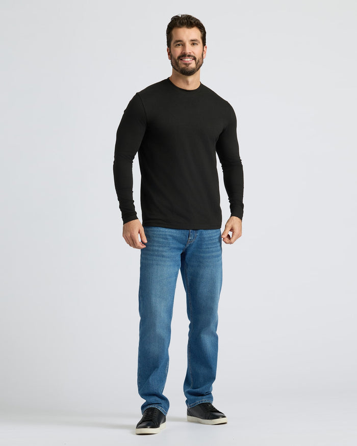Black & White Classic Long Sleeve Crew Neck 10-Pack worn by man.