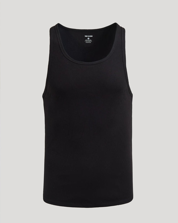 Black tank top on a light gray background