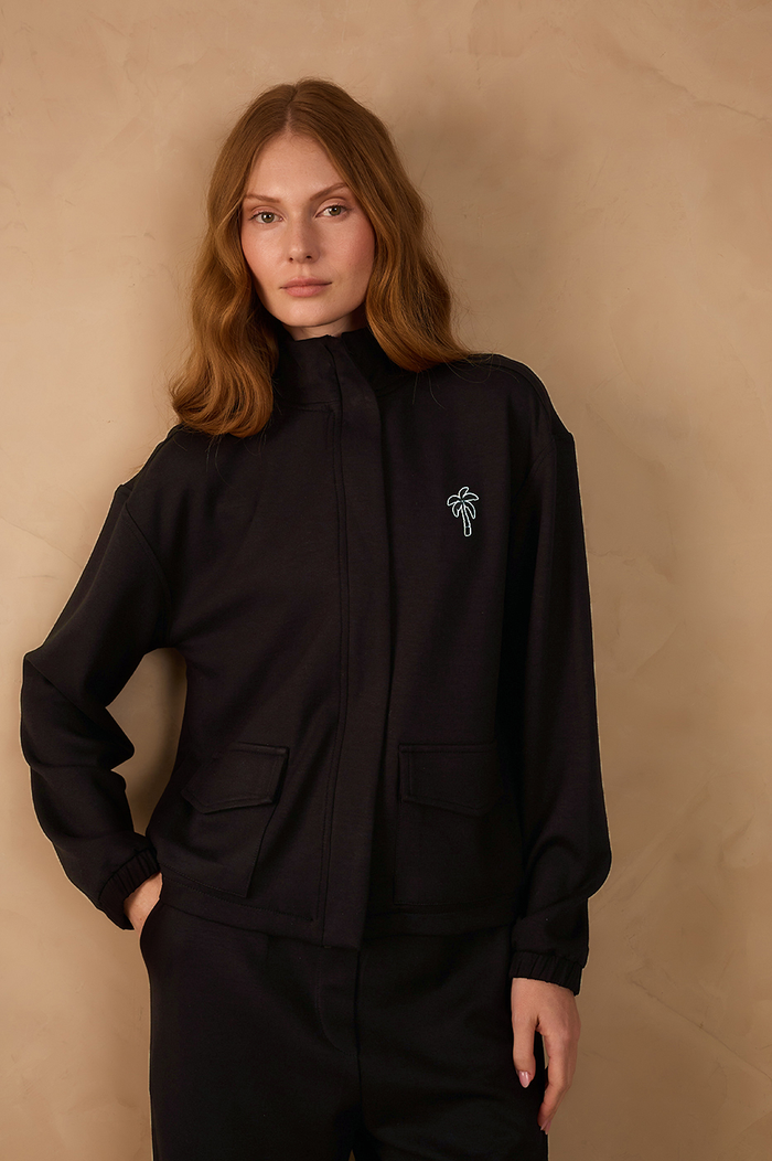 Black Topstitching Long Sleeve Jacket_1