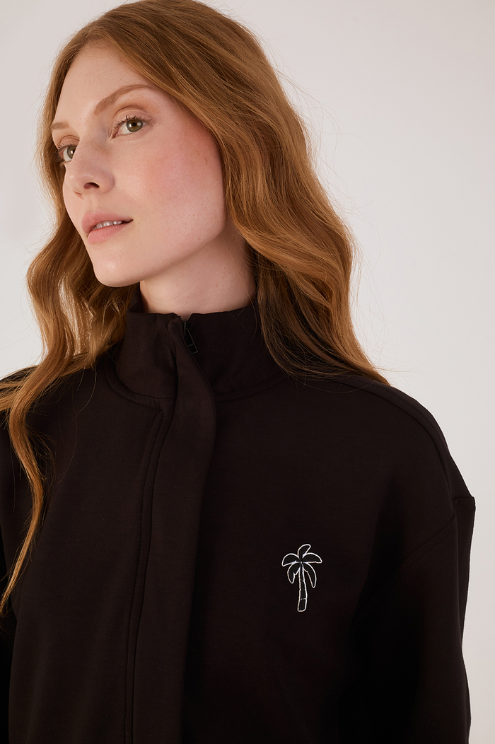 Black Topstitching Long Sleeve Jacket_3