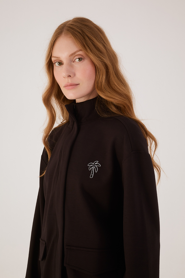 Black Topstitching Long Sleeve Jacket_4