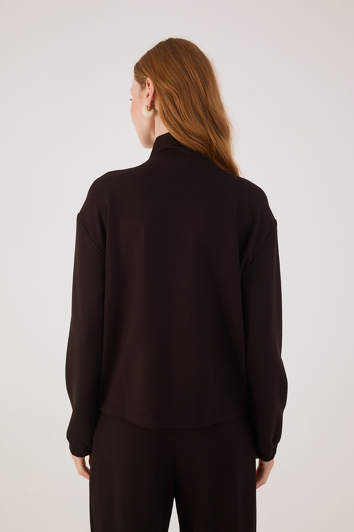 Black Topstitching Long Sleeve Jacket_5