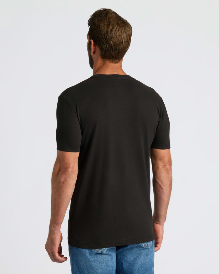 Man wearing Classic V-Neck T-shirt, back view.