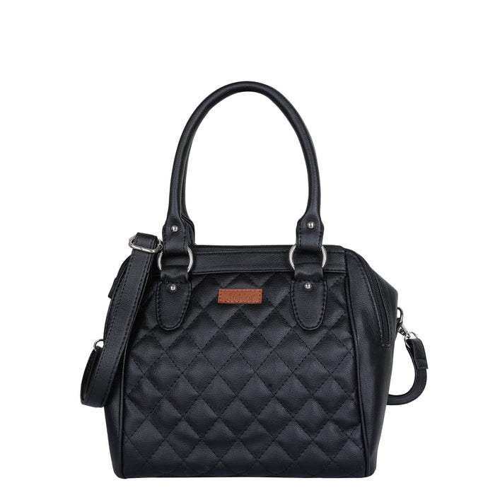 Women’s black quilted vegan leather top handle satchel shoulder crossbody bag