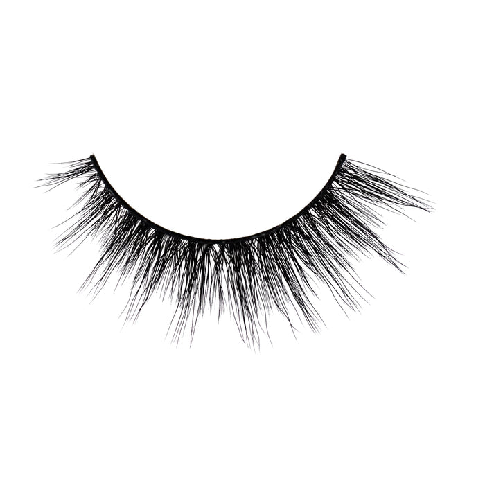 Blessings flared false lash with short, dense fibers at the base and longer, wispy tips for a feathered look that adds full volume and subtle dimension