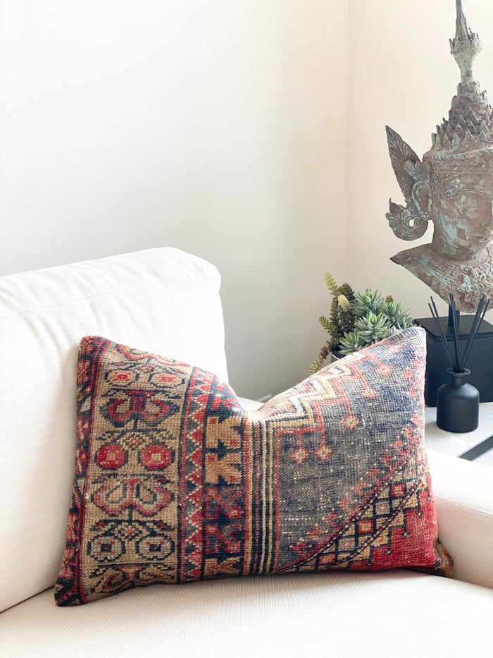 Handmade traditional Turkish oushak pillow cover made with vintage rugs 16x24 scandanavian eclectic boho decor
