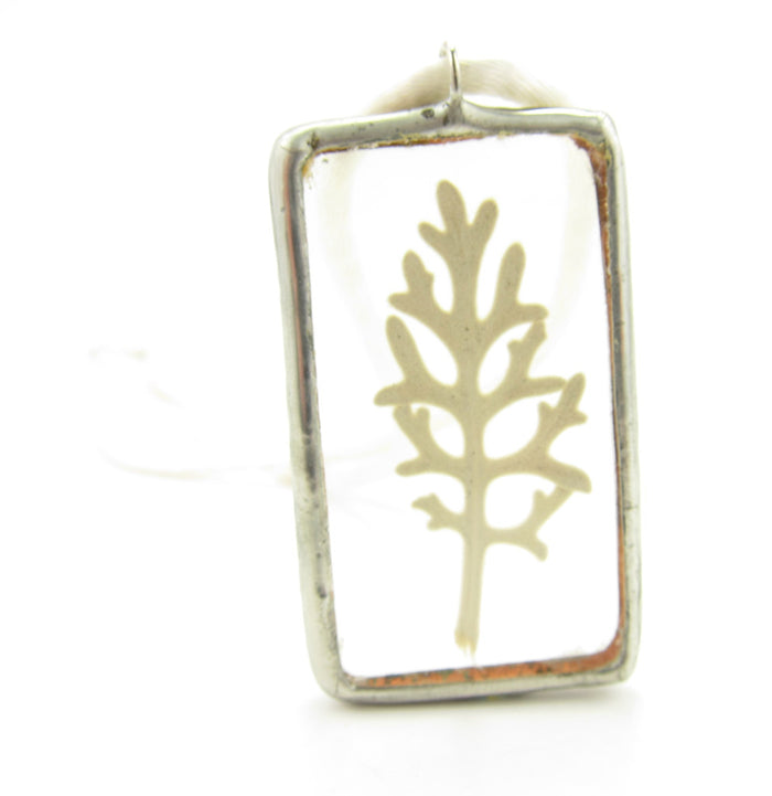 Dusty Miller Botanical Soldered Glass Pendant Necklace