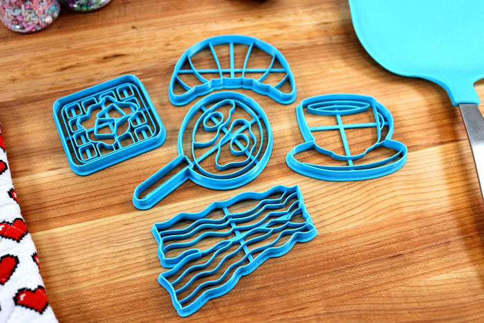 Breakfast Food Cookie Cutters - Fried Egg, Coffee, Croissant, Buttered Waffle, Bacon Strip- Breakfast Gift