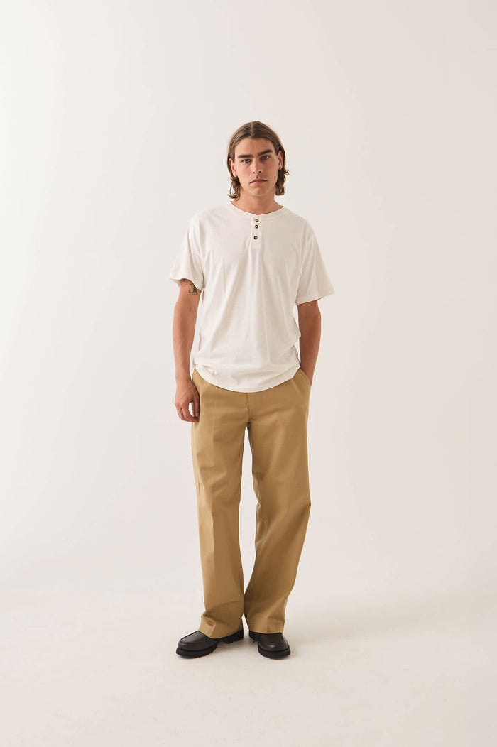 Men's Brixton Baseline Henley T-Shirt in the color Off White Vintage Wash - Men's Front View