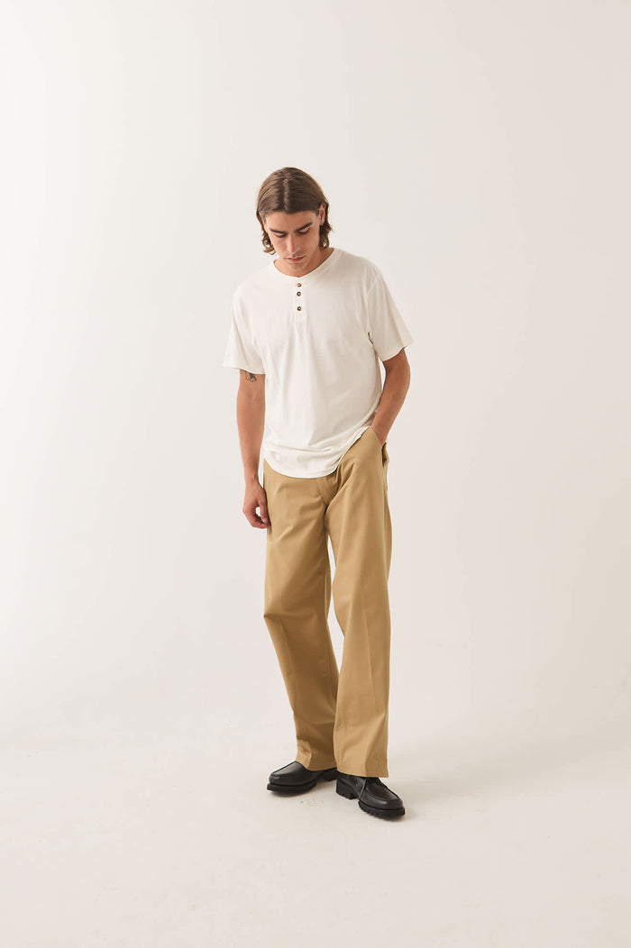 Men's Brixton Baseline Henley T-Shirt in the color Off White Vintage Wash - Men's Side View