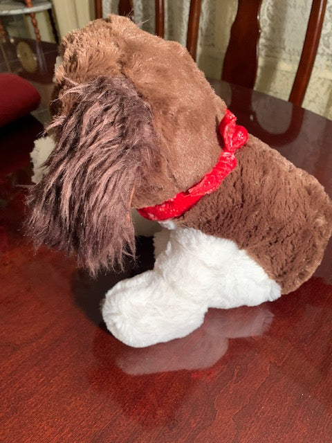 Brown and White Soft Puppy Plush Animal Sits 11 Inches High! - Cute Plush Toy Gift