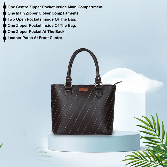Women’s brown vegan leather top handle tote satchel shoulder handbag-feature image