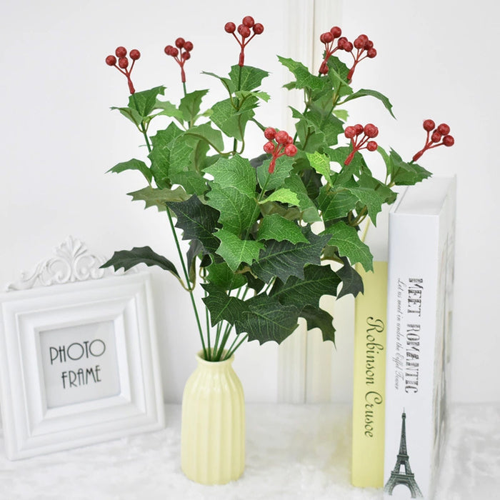 Bulk 17" Holly Leaves and Berries Bush Holiday Home Décor