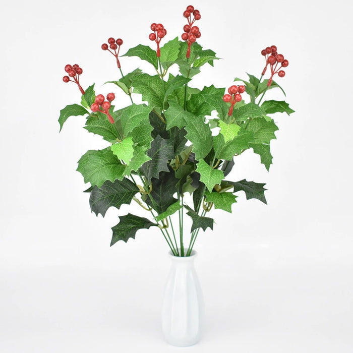 Bulk 17" Holly Leaves and Berries Bush Holiday Home Décor