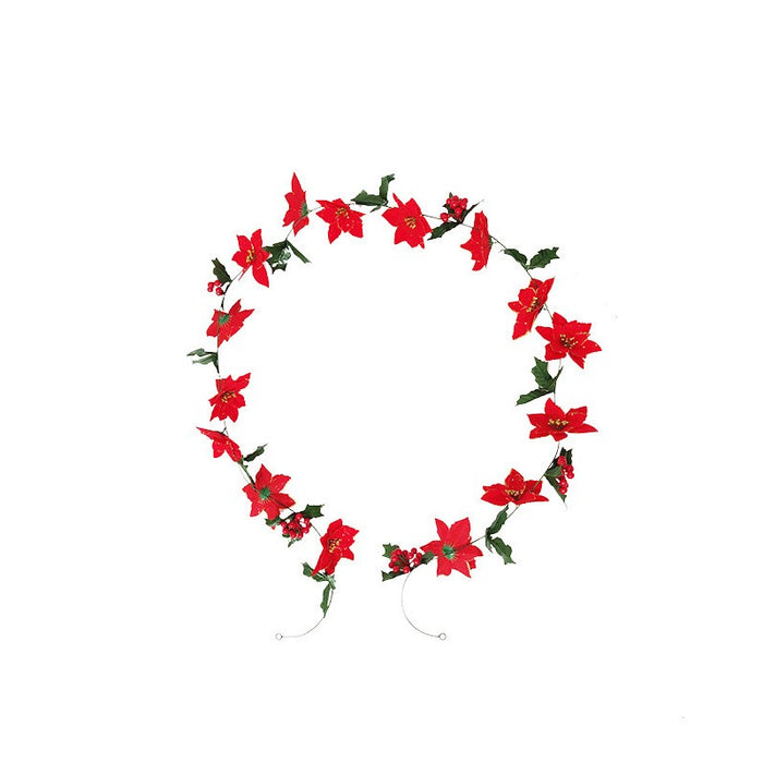 Bulk 8.2 Ft Christmas Poinsettia Garland with Red Holy Berries Wholesale
