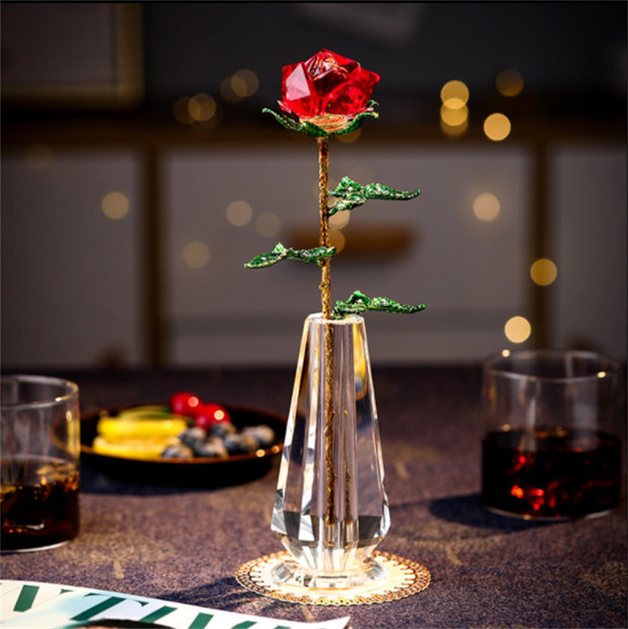Bulk Exclusive 10 Inch Crystal Roses Gifts with Glass Vase Wholesale