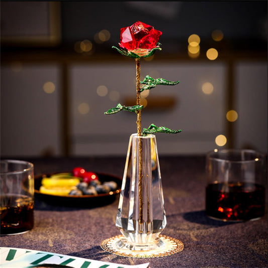 Bulk Exclusive 10 Inch Crystal Roses Gifts with Glass Vase Wholesale