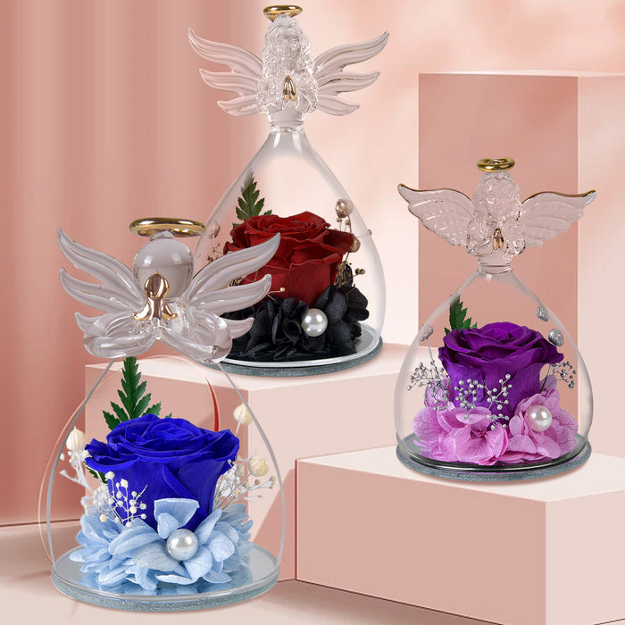 Bulk Preserved Flower Rose Gifts in Glass Angel Figurines for Her Wholesale