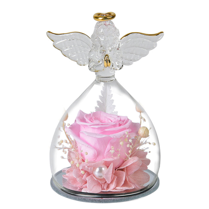 Bulk Preserved Flower Rose Gifts in Glass Angel Figurines for Her Wholesale
