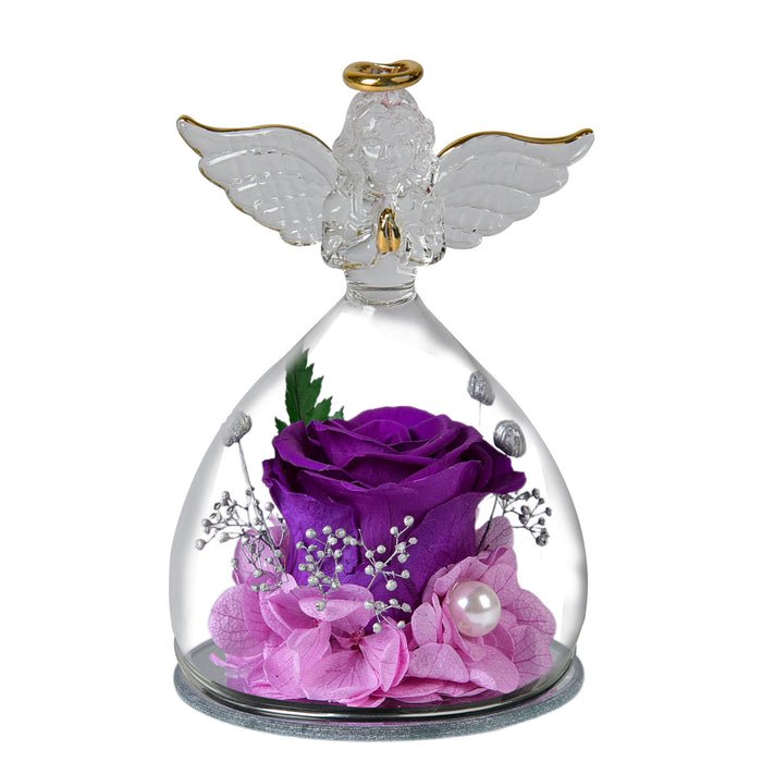 Bulk Preserved Flower Rose Gifts in Glass Angel Figurines for Her Wholesale