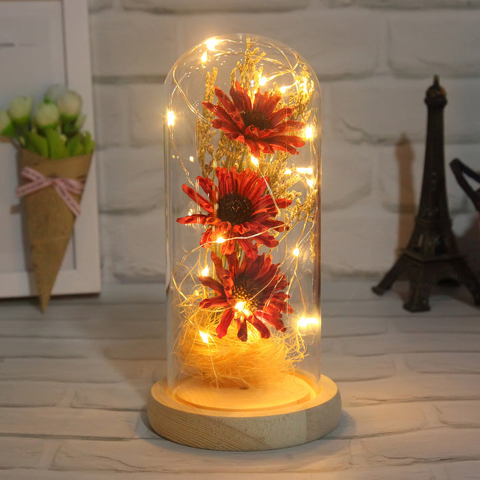 Bulk Preserved Mum Flower Gifts for Her Light UP Flower in Glass Dome Wholesale