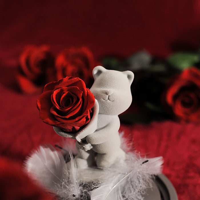Bulk Valentine's Birthday Anniversary Gifts Preserved Rose Bear Gifts in Glass Dome Wholesale