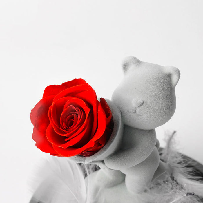 Bulk Valentine's Birthday Anniversary Gifts Preserved Rose Bear Gifts in Glass Dome Wholesale