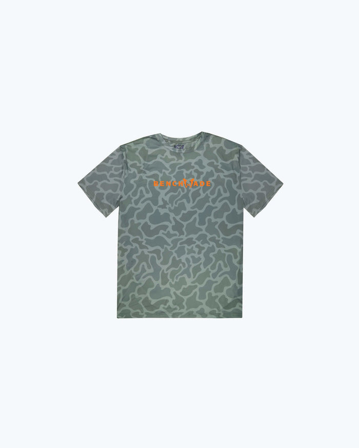 Camo Polyester Butterfly Tech Tee - Back View, UPF 50 Relaxed Fit | Benchmade Knife Co.